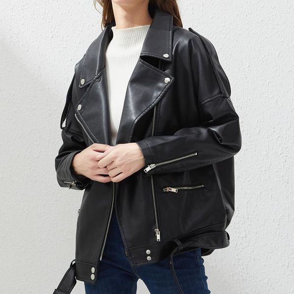 women's leather & faux spring and autumn oversized jacket casual loose locomotive coat bf black
women's leather & faux spring and autumn oversized jacket casual loose locomotive coat bf black