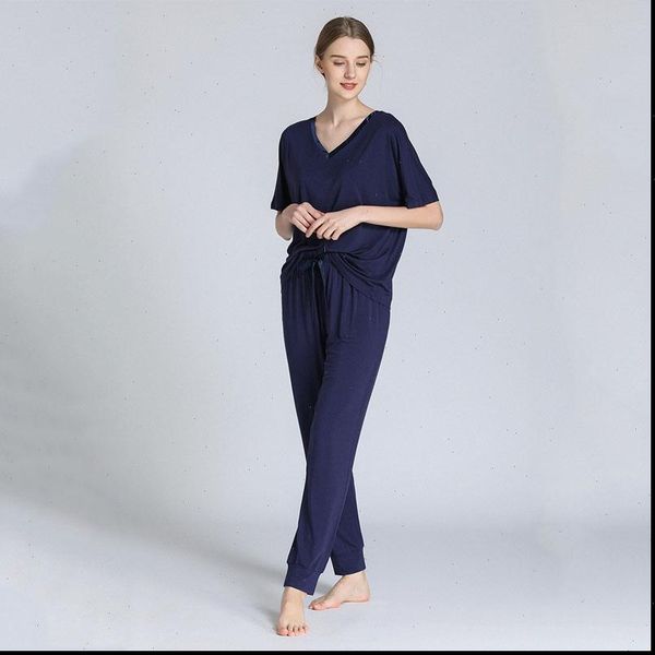 sleeve v neck pajamas womens sleepwears modal short sleeved trousers two piece loose large size home clothes thin pyjamas women, Black;red
sleeve v neck pajamas womens sleepwears modal short sleeved trousers two piece loose large size home clothes thin pyjamas women, Black;red