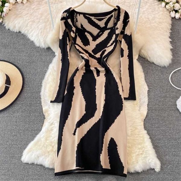 winter women abstract colorful print knitting dresses slim tiger stripe high stretch autumn knitted sweater pencil dress 211220, Black;gray
winter women abstract colorful print knitting dresses slim tiger stripe high stretch autumn knitted sweater pencil dress 211220, Black;gray