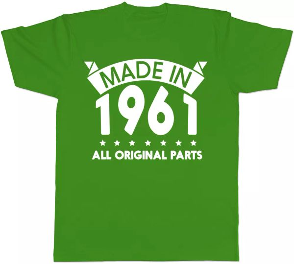 made in 1961 all original parts birthday mens short sleeve t-shirt, White;black 
made in 1961 all original parts birthday mens short sleeve t-shirt, White;black