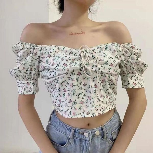 fashion summer korean version floral y2k crop women short sweet shirt puff sleeve bandage neck square female t women's t-shirt, White
fashion summer korean version floral y2k crop women short sweet shirt puff sleeve bandage neck square female t women's t-shirt, White