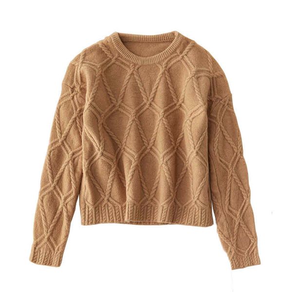 women short sweater knitted pullovers long sleeve autumn winter crew neck solid cable warm chic m0292 210514, White;black