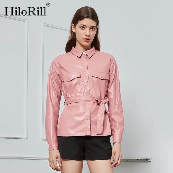 women pink pu faux leather jacket with belt long sleeve fashion pockets coat ladies turn down collar outerwear 210508, Black
women pink pu faux leather jacket with belt long sleeve fashion pockets coat ladies turn down collar outerwear 210508, Black