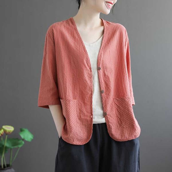 women's blouses & shirts summer arts style women half sleeve loose striped double pocket cotton linen v-neck vintage ww5b, White
women's blouses & shirts summer arts style women half sleeve loose striped double pocket cotton linen v-neck vintage ww5b, White