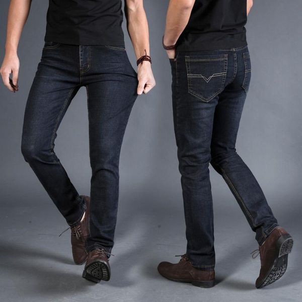 men's jeans 2021 autumn men classic casual jean homme pantalones soft black loose straight leg elastic force oversized pants, Blue
