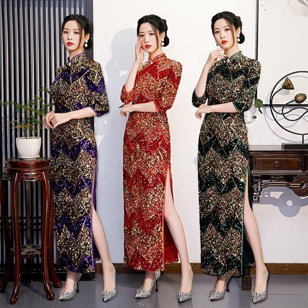 ethnic clothing oversize 6xl velour sequin seven points sleeve cheongsam women slim velvet qipao elegant evening party dress vestidos, Red
ethnic clothing oversize 6xl velour sequin seven points sleeve cheongsam women slim velvet qipao elegant evening party dress vestidos, Red