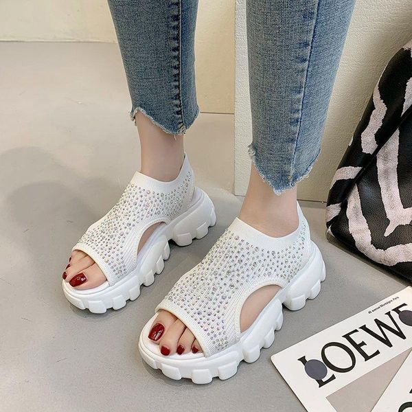 open toe knitted sandals women crystal platform wedge slippers summer leisure stretch fabric thick sole mujer, Black
open toe knitted sandals women crystal platform wedge slippers summer leisure stretch fabric thick sole mujer, Black