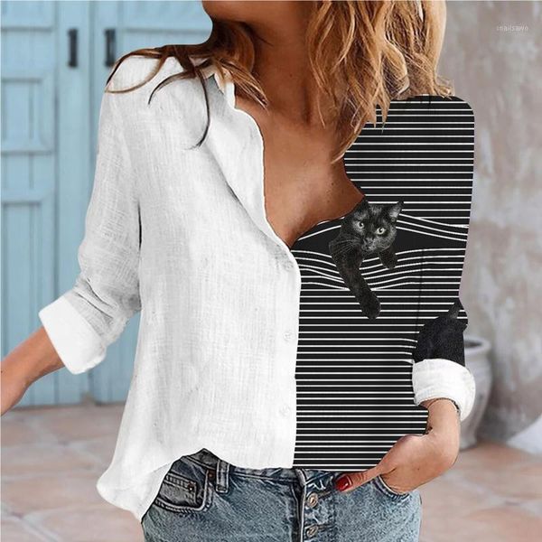 women's blouses & shirts women blouse 2021 stitching retro cat print long sleeve turn down collar button casual lady office blusas muje, White
women's blouses & shirts women blouse 2021 stitching retro cat print long sleeve turn down collar button casual lady office blusas muje, White