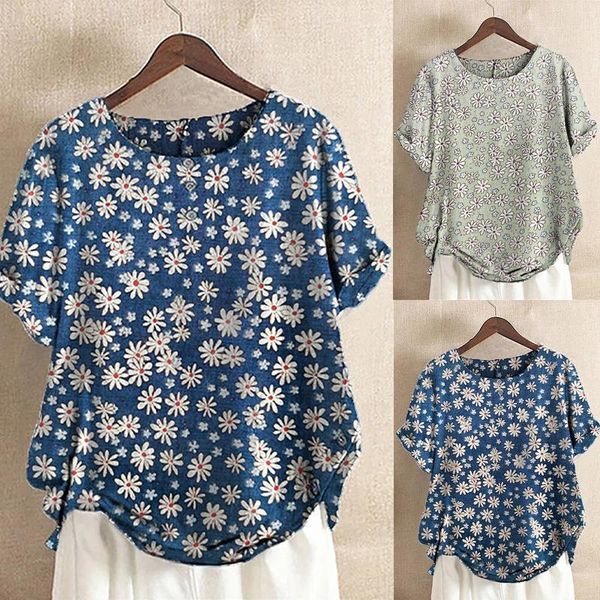 women's t-shirt daisy floral print t-shirts cotton linen oversized o-neck fashion casual short sleeve ropa mujer, White
women's t-shirt daisy floral print t-shirts cotton linen oversized o-neck fashion casual short sleeve ropa mujer, White