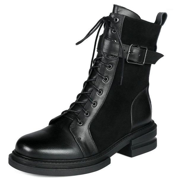 boots female motorcycle for women autumn winter thick med heels shoes woman genuine leather patchwork lace up ankle1, Black
boots female motorcycle for women autumn winter thick med heels shoes woman genuine leather patchwork lace up ankle1, Black