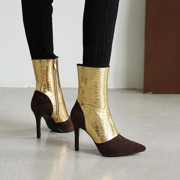 boots 2021 fashion autumn spring women mid calf ladies thin high heel zipper golden silver pointed toe shoes, Black
boots 2021 fashion autumn spring women mid calf ladies thin high heel zipper golden silver pointed toe shoes, Black