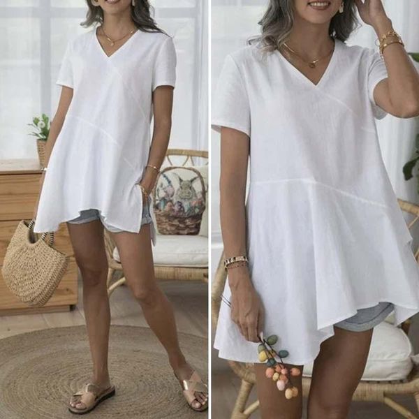 women's blouses & shirts 5xl celmia fashion women v-neck short sleeve 2021 summer casual asymmetrical tunic ladies solid blusas 7, White
women's blouses & shirts 5xl celmia fashion women v-neck short sleeve 2021 summer casual asymmetrical tunic ladies solid blusas 7, White