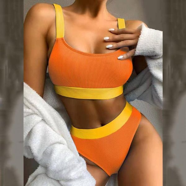 women's swimwear fashion women bathing suit padded bra high waist briefs color block ribbed bikini set for summer, White;black
women's swimwear fashion women bathing suit padded bra high waist briefs color block ribbed bikini set for summer, White;black
