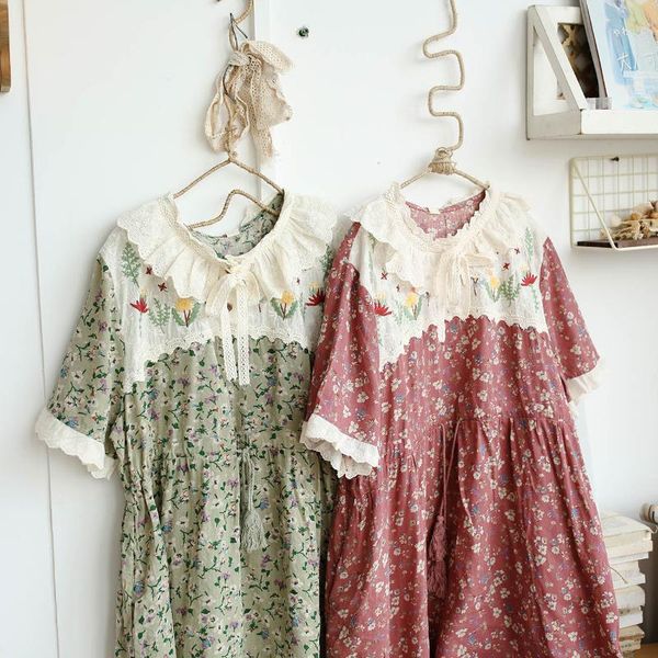 party dresses mori series summer sweet japan style short sleeve floral dress spliced embroidery flower casual drawstring waist midi, White;black
party dresses mori series summer sweet japan style short sleeve floral dress spliced embroidery flower casual drawstring waist midi, White;black