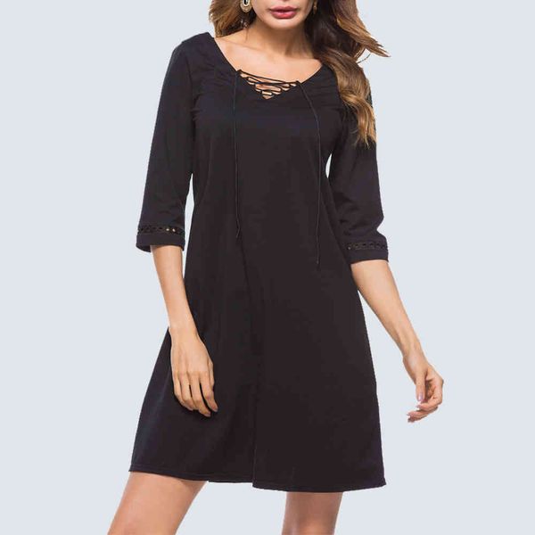 dresses women casual solid color v-neck with rope shift elegant vintage 3/4 sleeve straight lady ht018, Black;gray
dresses women casual solid color v-neck with rope shift elegant vintage 3/4 sleeve straight lady ht018, Black;gray