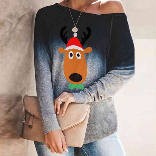 christmas elk print women t shirt skew collar long sleeve gradient pullover tee autumn plus size christmas tshirt femme 210507, White
christmas elk print women t shirt skew collar long sleeve gradient pullover tee autumn plus size christmas tshirt femme 210507, White