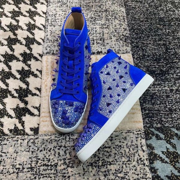 high-red bottom sports shoes rivet rhinestone lovers casual shoes walking outdoor lace party formal wear shoelace box, Black