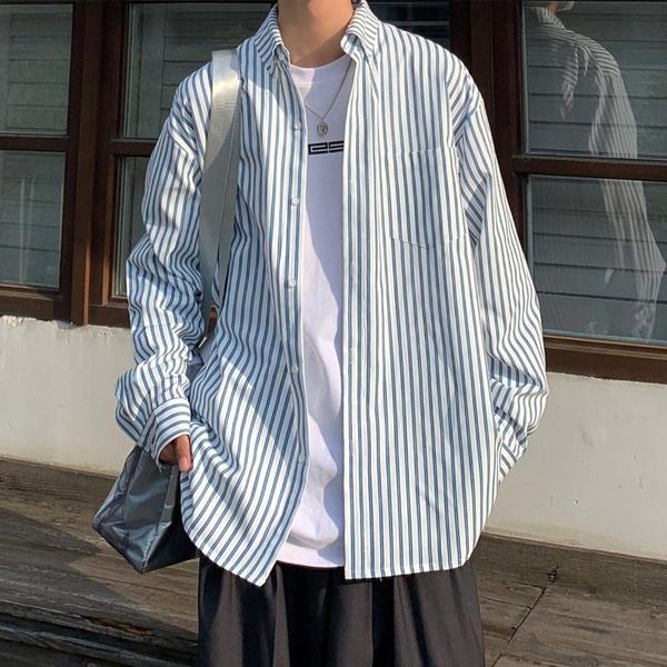 men's casual shirts pr autumn striped shirt long sleeve korean style for male fashion oversize clothing, White;black
men's casual shirts pr autumn striped shirt long sleeve korean style for male fashion oversize clothing, White;black