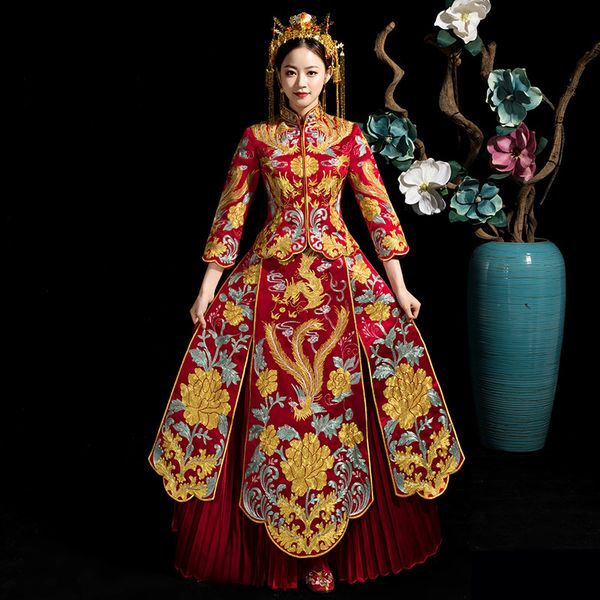 ethnic asian chinese women wedding embroidery phoenix cheongsam qipao novelty pleated evening gowns marriage suit hanfu clothing, Red
ethnic asian chinese women wedding embroidery phoenix cheongsam qipao novelty pleated evening gowns marriage suit hanfu clothing, Red