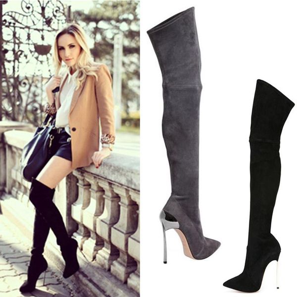 boots women over the knee high blade heels winter shoes pointed toe elastic fabric size 35-43, Black
boots women over the knee high blade heels winter shoes pointed toe elastic fabric size 35-43, Black