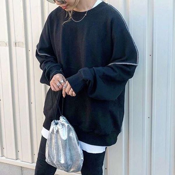 casual women's sweater autumn and winter loose pullover medium long simple versatile 1060451, Black 
casual women's sweater autumn and winter loose pullover medium long simple versatile 1060451, Black