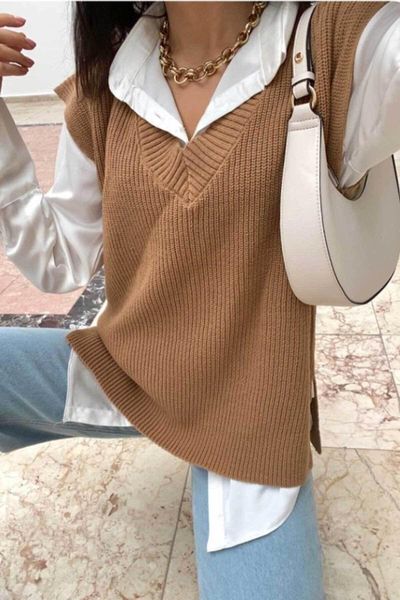 women's sweaters women v neck knitted sleeveless casual outwear solid pullover sweater white brown black autumn winter spring seasons, White;black
women's sweaters women v neck knitted sleeveless casual outwear solid pullover sweater white brown black autumn winter spring seasons, White;black