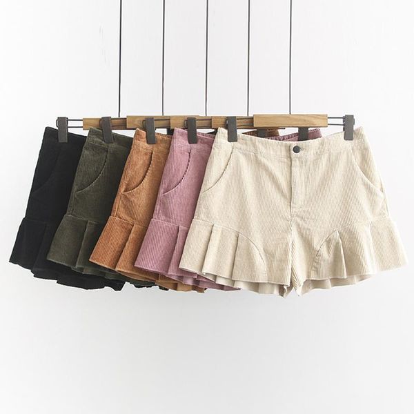 women's shorts plus size 3xl 4xl high waist corduroy women casual black pink short femme ruffle fashion ladies c6065, White;black
women's shorts plus size 3xl 4xl high waist corduroy women casual black pink short femme ruffle fashion ladies c6065, White;black
