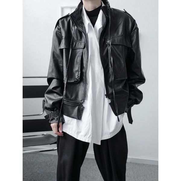 men's leather & faux men big pocket stand collar short motorcycle jacket male japan korea streetwear vintage coat outerwear bxjt, Black
men's leather & faux men big pocket stand collar short motorcycle jacket male japan korea streetwear vintage coat outerwear bxjt, Black