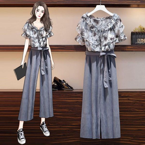 women sets summer plus size leisure printed chiffon blouse and wide leg pants suits fashion loose korean style 2 piece q269 women's two, White
women sets summer plus size leisure printed chiffon blouse and wide leg pants suits fashion loose korean style 2 piece q269 women's two, White