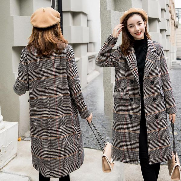 women's wool & blends fashion slim outerwear elegant woolen coat winter women plaid jacket medium long double-breasted, Black
women's wool & blends fashion slim outerwear elegant woolen coat winter women plaid jacket medium long double-breasted, Black