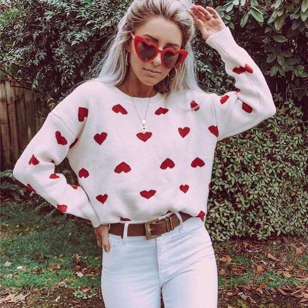 women's sweaters autumn o-neck heart printed knitted pullovers women vintage casual 2021 ladies streetwear loose knitwear cws0217-5, White;black
women's sweaters autumn o-neck heart printed knitted pullovers women vintage casual 2021 ladies streetwear loose knitwear cws0217-5, White;black
