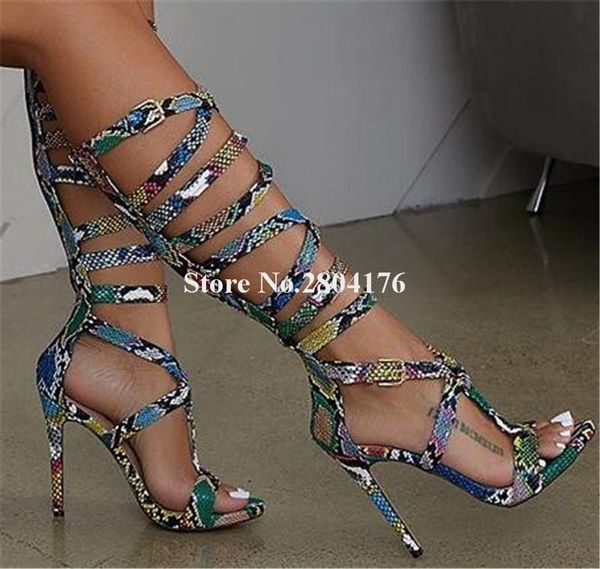 boots summer fashion open toe snake leather knee high stiletto heel gladiator straps cross long sandal, Black
boots summer fashion open toe snake leather knee high stiletto heel gladiator straps cross long sandal, Black