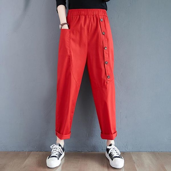women's pants & capris qpfjqd spring fall female elastic high waist button retro solid color women korea style simple casual loose hare, Black;white
women's pants & capris qpfjqd spring fall female elastic high waist button retro solid color women korea style simple casual loose hare, Black;white