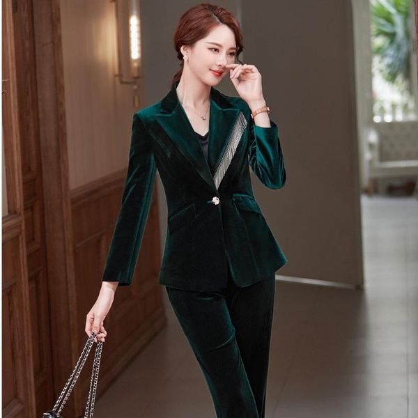 women's two piece pants velvet formal uniform designs pantsuits elegant green for women business work wear long sleeve autumn w, White
women's two piece pants velvet formal uniform designs pantsuits elegant green for women business work wear long sleeve autumn w, White