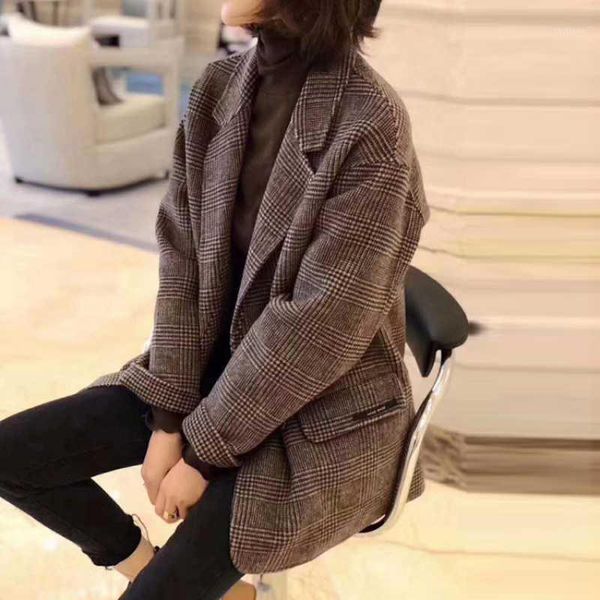 women's wool & blends fashion brand spring plaid double faced cashmere coat korean loose short woolen jacket blazer, Black
women's wool & blends fashion brand spring plaid double faced cashmere coat korean loose short woolen jacket blazer, Black