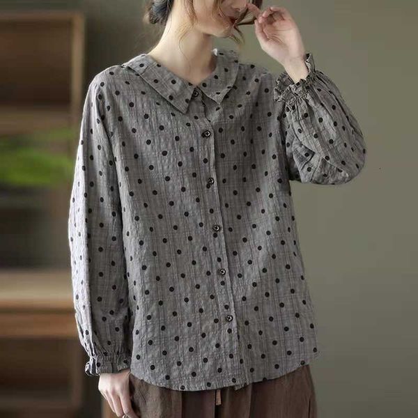 women's blouses & shirts arrival spring women loose peter pan collar long sleeve blouse polka dot cotton linen single breas go57, White
women's blouses & shirts arrival spring women loose peter pan collar long sleeve blouse polka dot cotton linen single breas go57, White