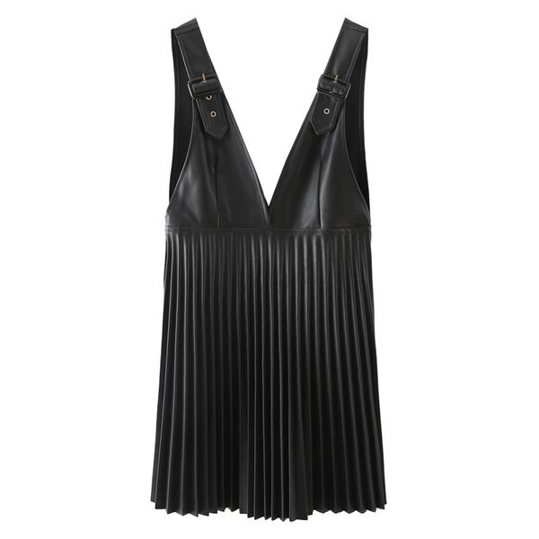 women dress pu pleated v-neck straps short punk fashion chic woman femme robe ropa mujer vestidos 210420, Black;gray
women dress pu pleated v-neck straps short punk fashion chic woman femme robe ropa mujer vestidos 210420, Black;gray