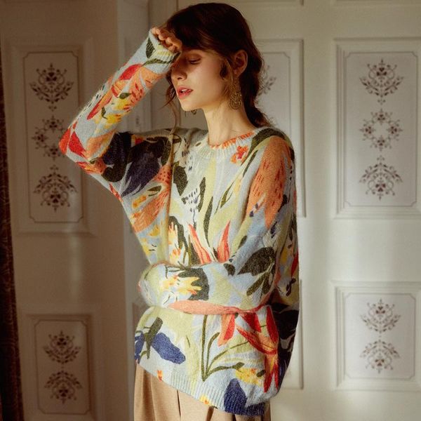 women's sweaters spring autumn women mohair and wool sweater oil painting colorful o-neck long sleeve retro blend knit, White;black
women's sweaters spring autumn women mohair and wool sweater oil painting colorful o-neck long sleeve retro blend knit, White;black