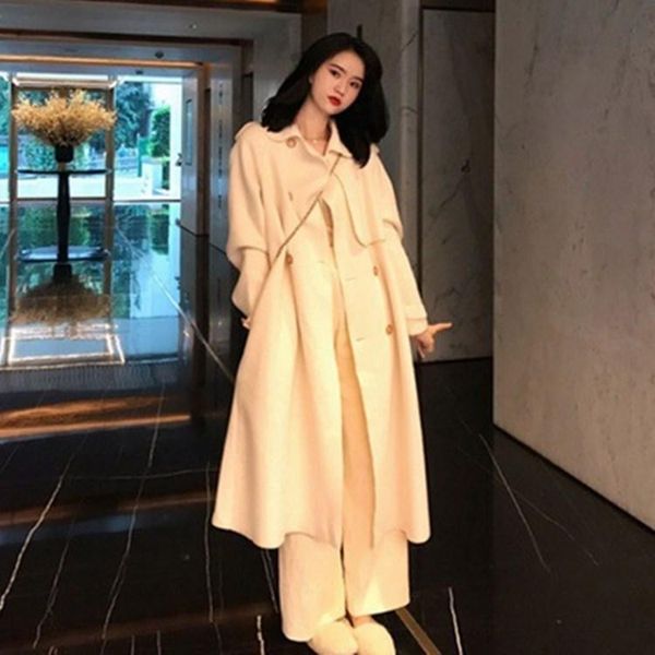 women's wool & blends 2021 autumn and winter clothing double-sided woolen waist trimming lace up trench coat overcoat, Black
women's wool & blends 2021 autumn and winter clothing double-sided woolen waist trimming lace up trench coat overcoat, Black