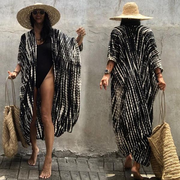 women's swimwear 2021 bikini cover-ups black retro striped print belted women summer long kimono dress beach wear swimsuit coverups car, White;black
women's swimwear 2021 bikini cover-ups black retro striped print belted women summer long kimono dress beach wear swimsuit coverups car, White;black