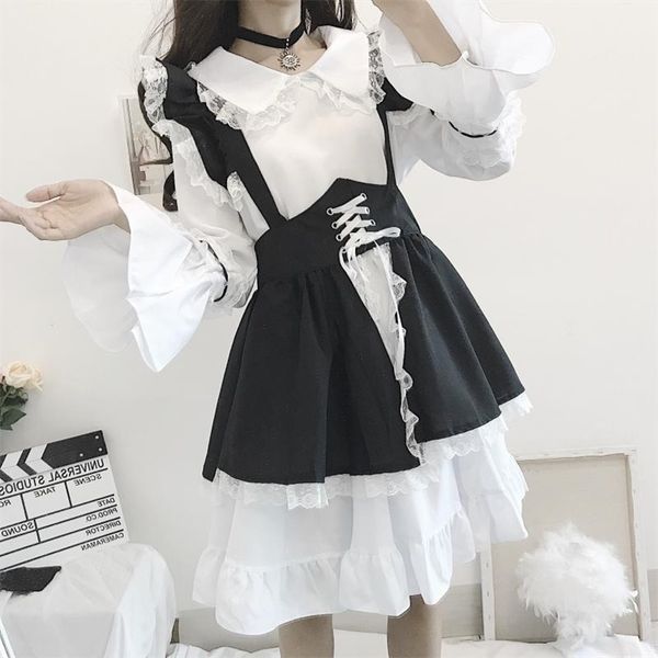 sweet black and white lolita dress women maid costume gothic party flare sleeve es japanese style vestido 13646 210421, Black;gray
sweet black and white lolita dress women maid costume gothic party flare sleeve es japanese style vestido 13646 210421, Black;gray