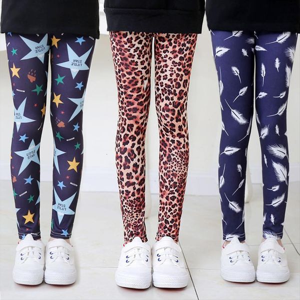 summer girls pants leopard print leggings skinny pencil kids children trousers, Blue