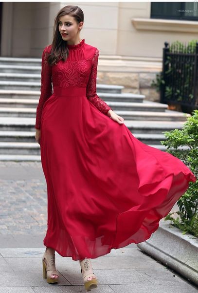 casual dresses elegant 2021 autumn summer womens stand collar ruffle lace red chiffon maxi floor length gown evening party, Black;gray
casual dresses elegant 2021 autumn summer womens stand collar ruffle lace red chiffon maxi floor length gown evening party, Black;gray