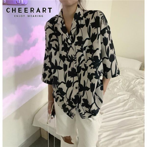 women's blouses & shirts cheerart vintage black floral print korean blouse women short sleeve button up collar baggy shirt loose summer, White
women's blouses & shirts cheerart vintage black floral print korean blouse women short sleeve button up collar baggy shirt loose summer, White