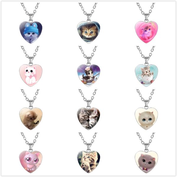 cute cat pattern heart glass pendant necklace women silver plated animal charm gifts party home decor
cute cat pattern heart glass pendant necklace women silver plated animal charm gifts party home decor