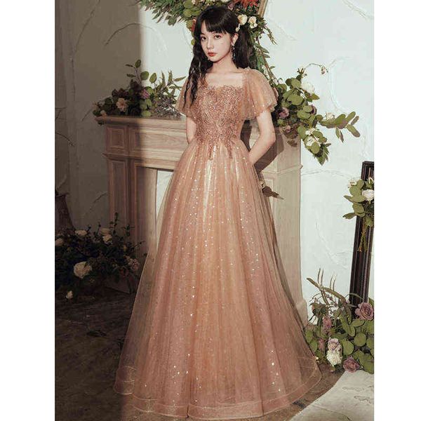 prom luxury boutique occasion dresses one shoulder evening 's 2021 temperament banquet pink fairy long style host atmosphere and elegan, Black