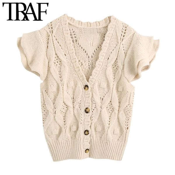 women fashion with ruffles knitted vest sweater vintage v neck short sleeve button-up female waistcoat chic 210507, White
women fashion with ruffles knitted vest sweater vintage v neck short sleeve button-up female waistcoat chic 210507, White