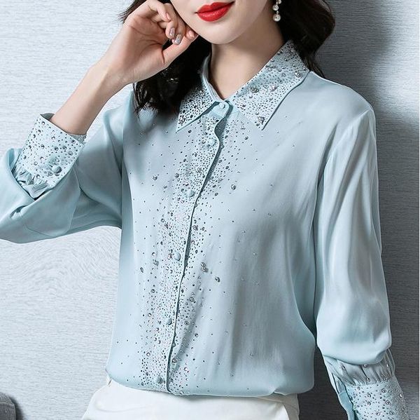 women's blouses & shirts fashion heavy shirt female 1 spring industry beaded diamond commuter fashionable high-end tide, White
women's blouses & shirts fashion heavy shirt female 1 spring industry beaded diamond commuter fashionable high-end tide, White