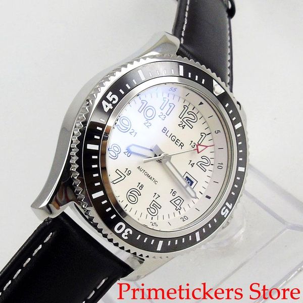 white dial 44mm date black rotating bezel automatic movement men wristwatch luminous leather strap wristwatches, Slivery;brown
white dial 44mm date black rotating bezel automatic movement men wristwatch luminous leather strap wristwatches, Slivery;brown