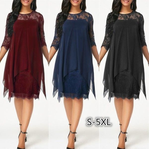 casual dresses dress women summer lace stitching 7 minutes of sleeve long knee-length chiffon vestidos blk2827, Black;gray
casual dresses dress women summer lace stitching 7 minutes of sleeve long knee-length chiffon vestidos blk2827, Black;gray